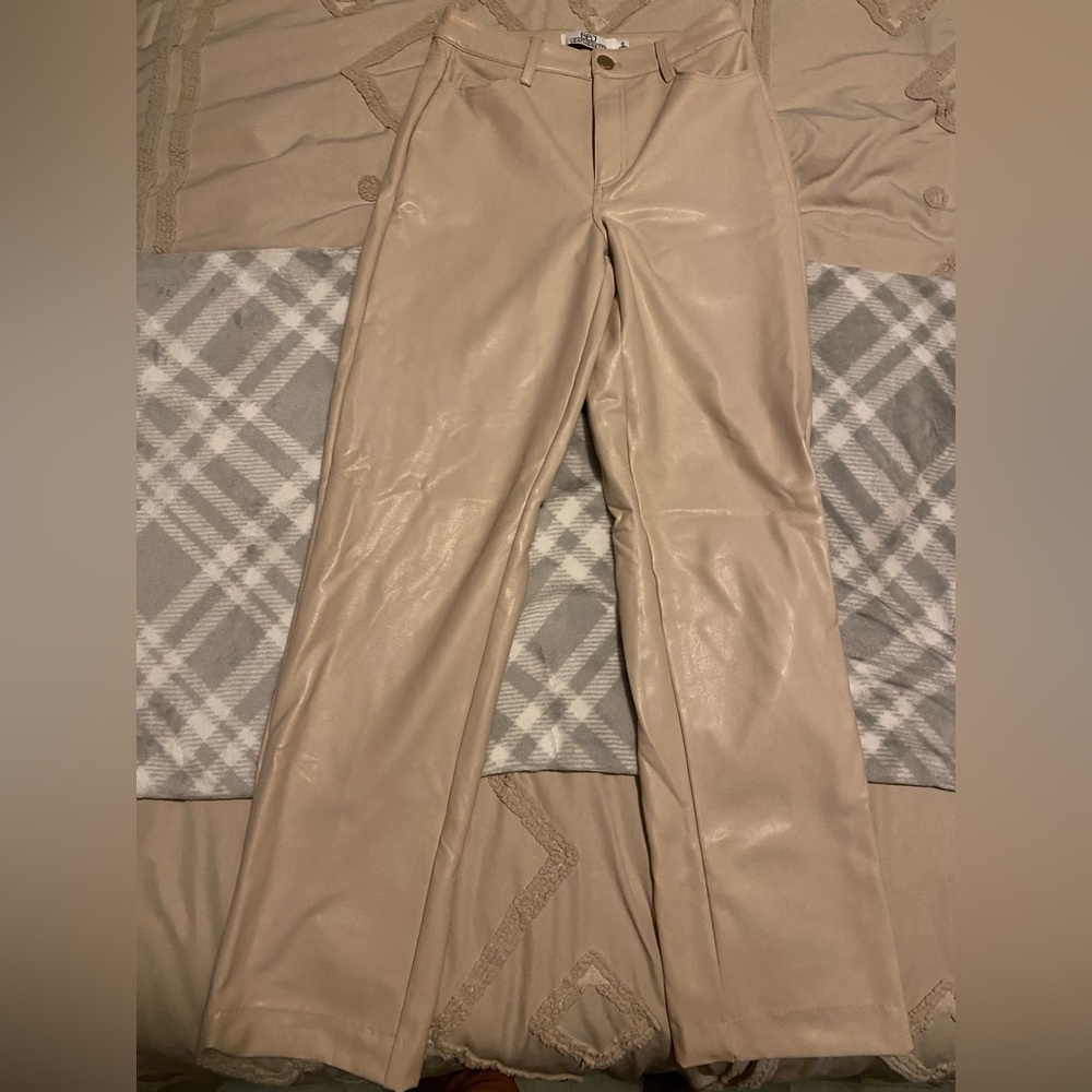 Elegant Tan Women's Pants leather